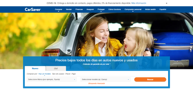 Inicio página web CarSaver