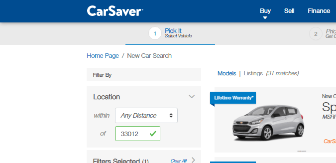 Selección de vehículo en página web de CarSabver