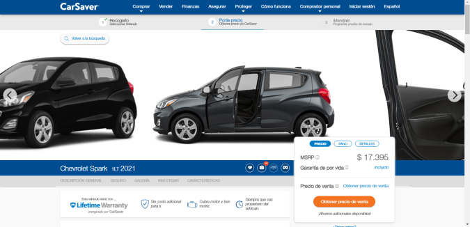 Detalles de vehículo página web de CarSabver
