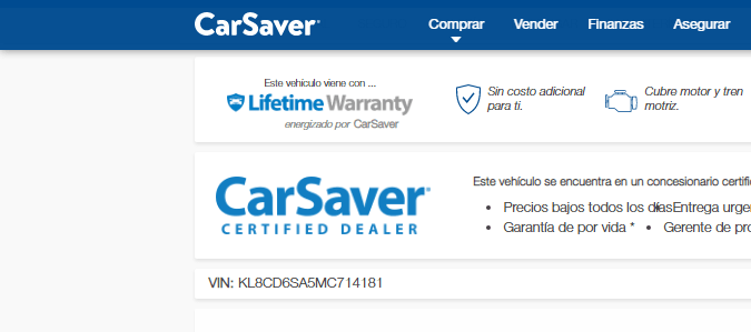 Detalles de vehículo 2 página web de CarSabver
