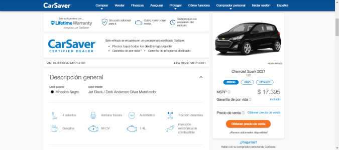 Detalles de vehículo 2 página web de CarSabver