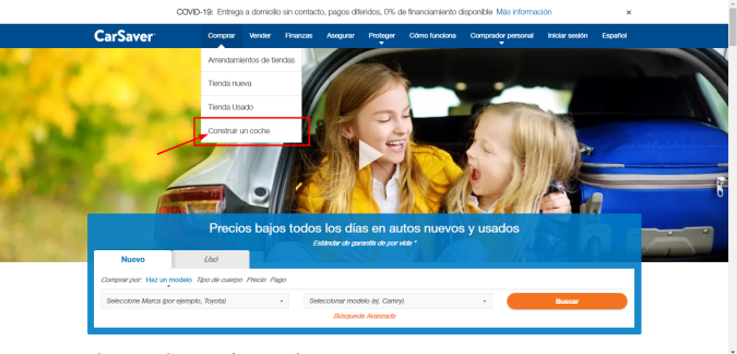 Construye un coche en página web de CarSabver
