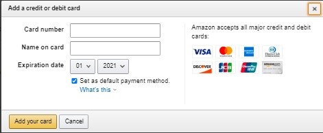 agregar tarjeta en amazon