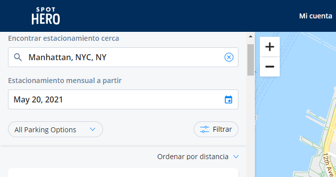aplicación móvil para encontrar estacionamientos en nueva york