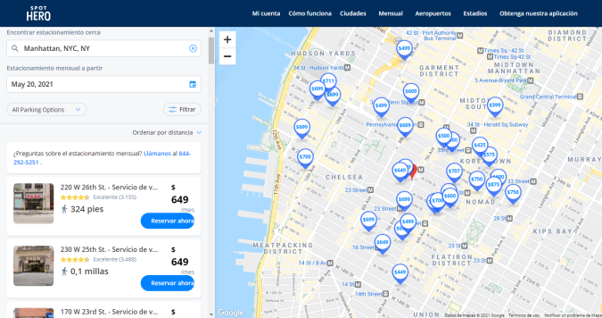 aplicación móvil para encontrar estacionamientos en nueva york