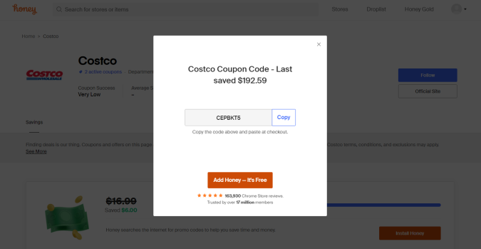Código de cupón en Honey