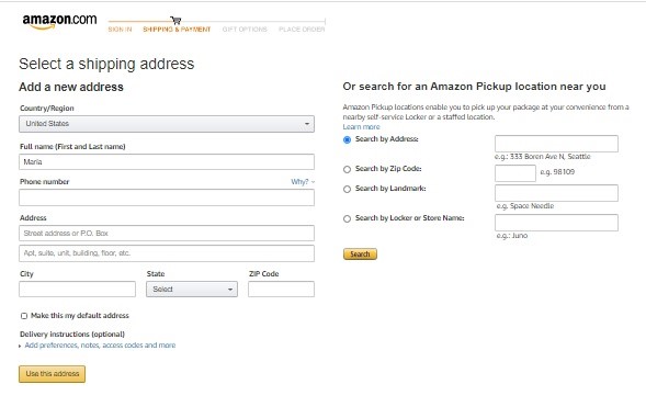 dirección de envío en amazon