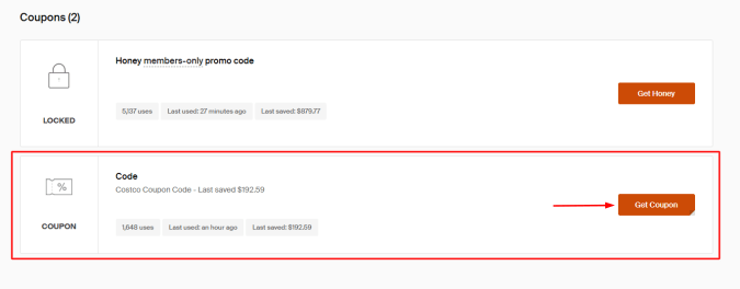 Pantalla para generar cupón en Honey