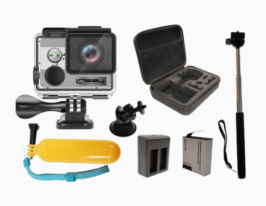cámara de acción con accesorios