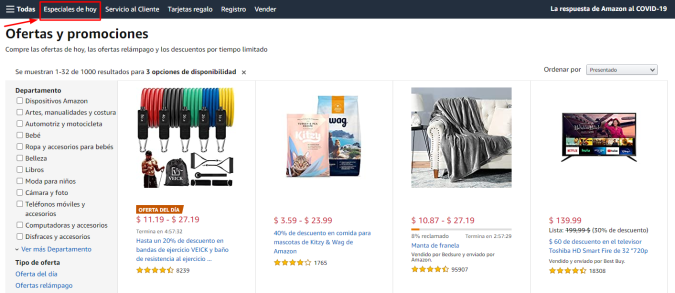 sección de promociones en amazon