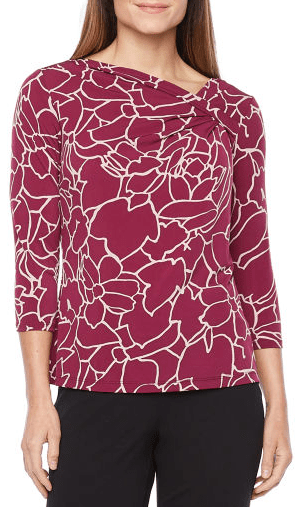 Blusa vinotinto estampada con manga en doblez Liz Claiborne