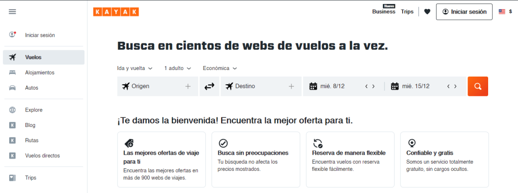 Buscador vuelos de Kayak