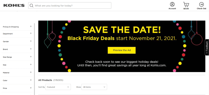 Black Friday 2021 en Kohl's