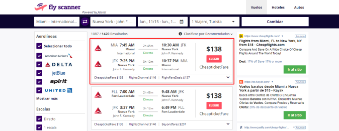 Vuelo de Miami a Nueva York Fly Scanner