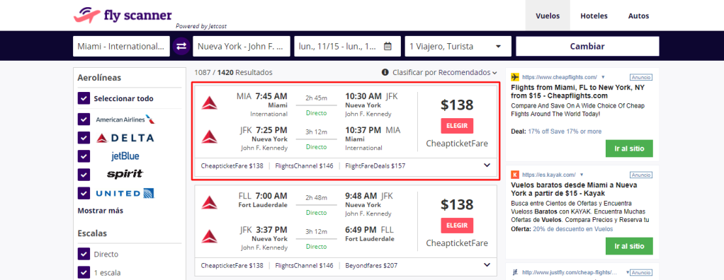 Vuelo de Miami a Nueva York Fly Scanner