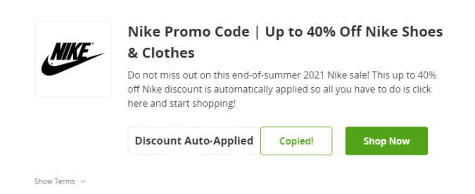 Cupón de descuento en Nike