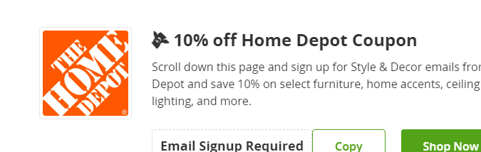 Cupón de 10% de descuento en Home Depot