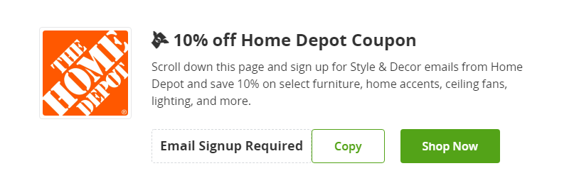Cupón de 10% de descuento en Home Depot