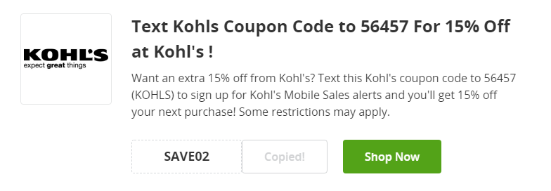 Cupón de 15% de descuento en Kohl's