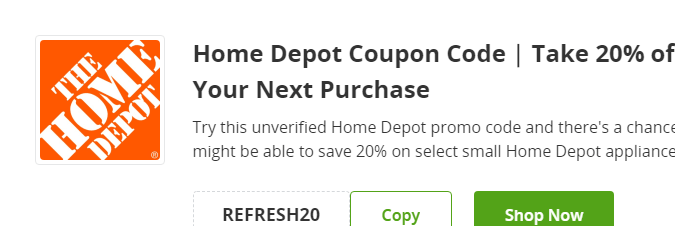 Cupón de 20% de descuento en Home Depot