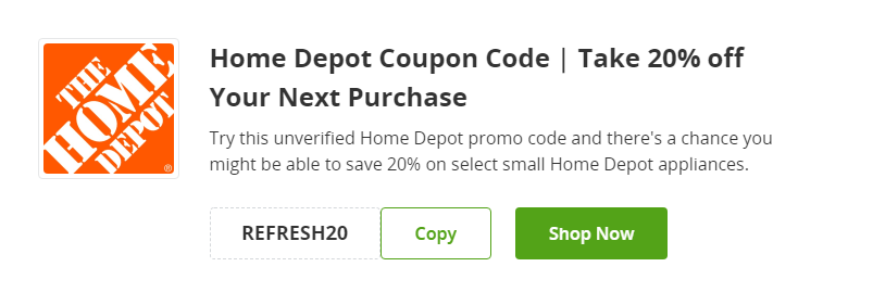 Cupón de 20% de descuento en Home Depot