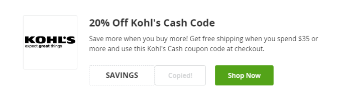 20% de descuento en kohls