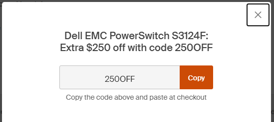 Cupón de $250 de descuento en powerswitch Dell