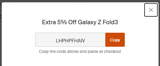 Cupón de 5% de descuento en Galaxy Fold 3 de Samsung