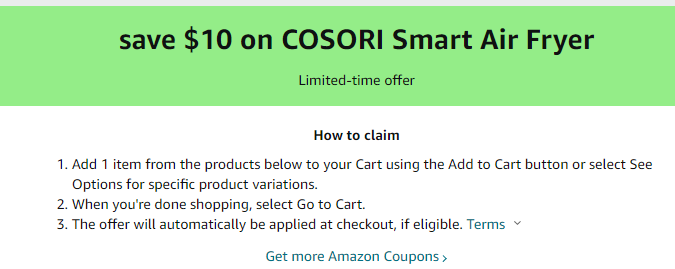 Cupón de 10% de descuento en una Freidora de Aire Cosori