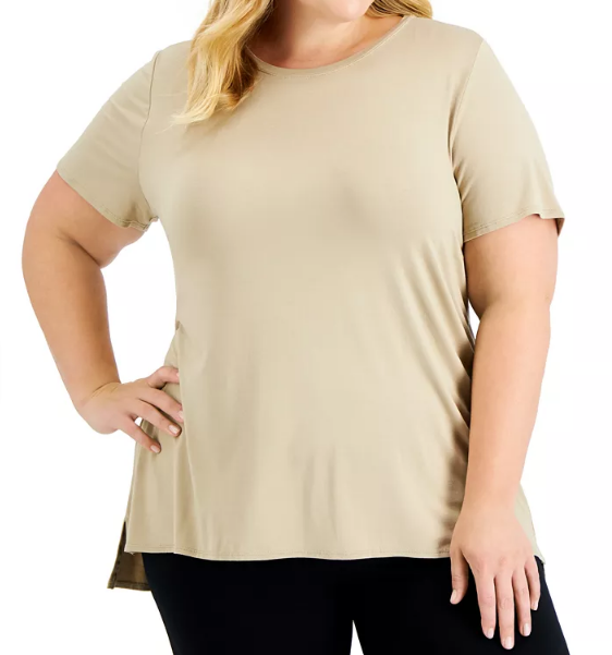 blusa beige manga corta plus size