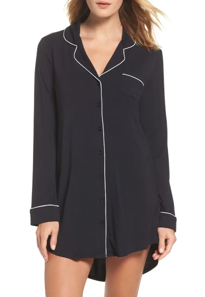 Camisa de botones negra para dormir de dama Nordstrom Lingerie