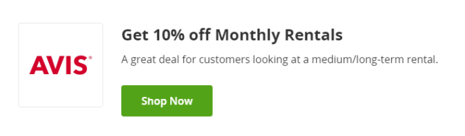 Cupon de 10% de descuento en alquileres mensuales en Avis de Groupon