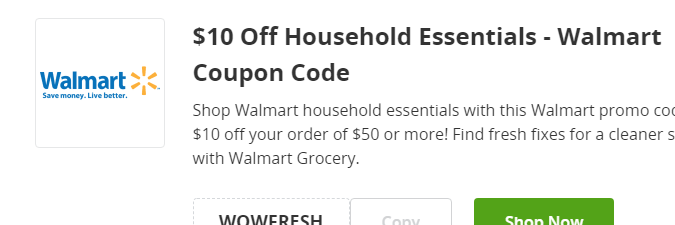 Cupón de $10 de descuento en productos-esenciales para el hogar en Walmart de Groupon
