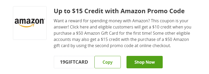 Cupón de $15 de crédito adicional a comprar una Gift Card de Amazon de Groupon