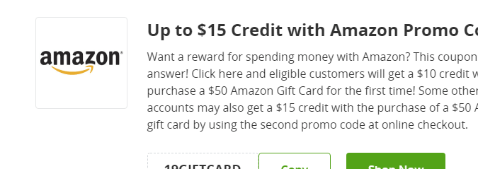 Cupón de $15 de crédito adicional a comprar una Gift Card de Amazon de Groupon