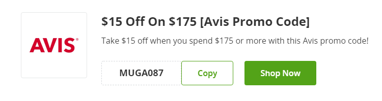 Cupón de $15 de descuento al gastar $175 en alquiler de vehículos en Avis de Groupon