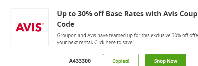 Cupón de 30% de descuento en tu próximo alquiler de auto en Avis de Groupon