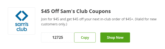 Cupón de 45% de descuento en tu primera orden de compra en Sams Club