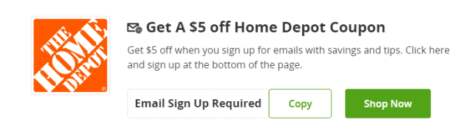 Cupón de $5 de descuento en The Home Depot