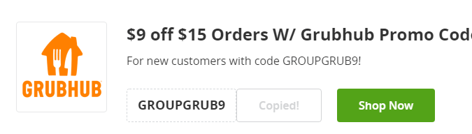 Cupón de $9 de descuento en pedidos de 15 en Grubhub