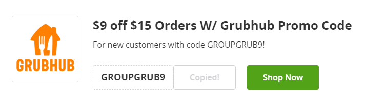 Cupón de $9 de descuento en pedidos de 15 en Grubhub