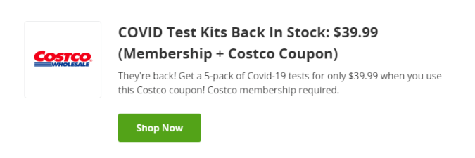 Cupón de descuento de en pruebas de Covid-19 Costco