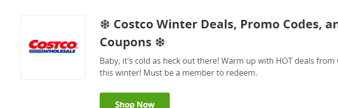 Cupón de descuento en productos para el invierno Costco