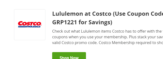 Cupón para productos lululemont en Costco