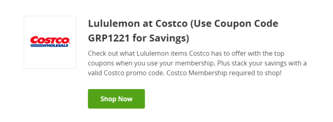 Cupón para productos lululemont en Costco