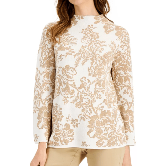 Suéter manga larga con estampado florar en dorado JM Collection