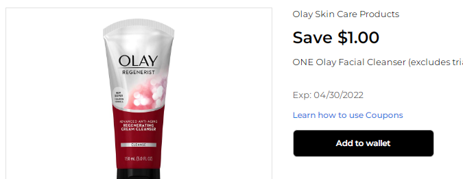Cupón de $1 de descuento en limpiador facial Olay de Dollar-General