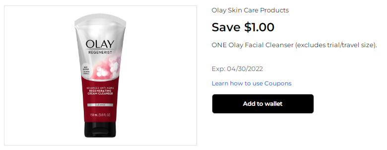 Cupón de $1 de descuento en limpiador facial Olay de Dollar-General