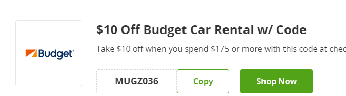 Cupón de $10 de descuento cuando tengas un minimo de pago de $175 en Budget