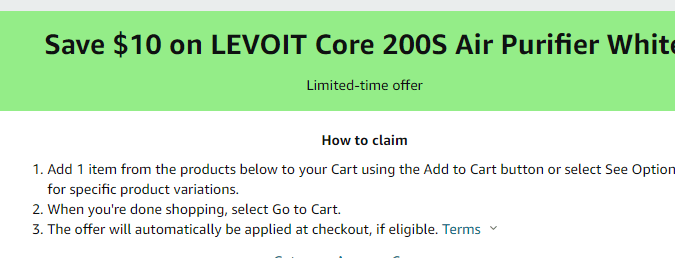 Cupón de $10 de descuento en la compra de un purificador de aire Levoit en Amazon